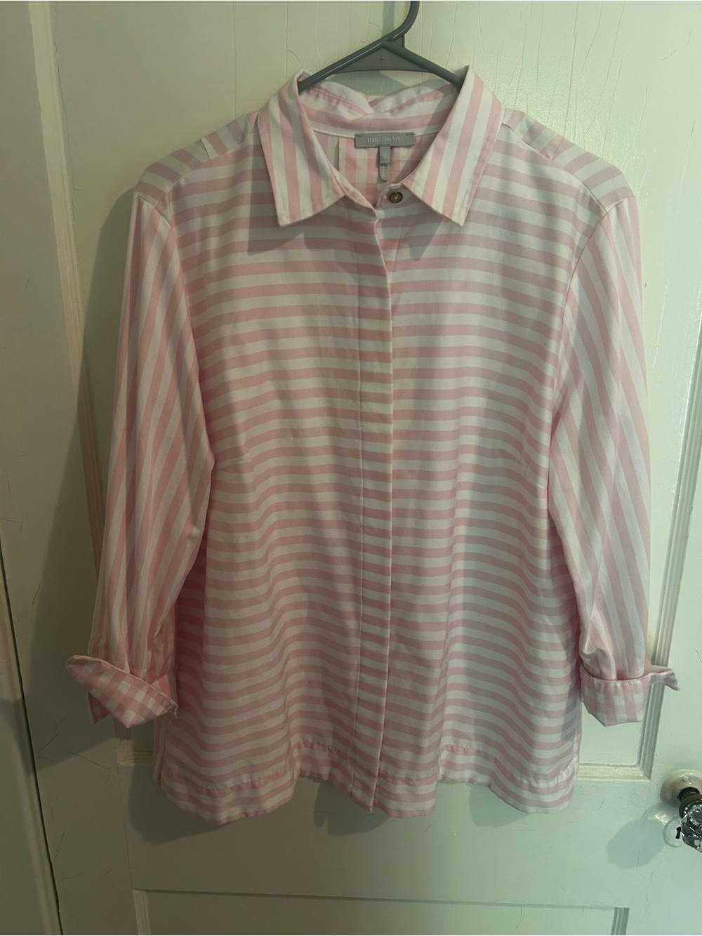 Hinson Wu Pink & White Striped Xena Button-Front Blouse size 1